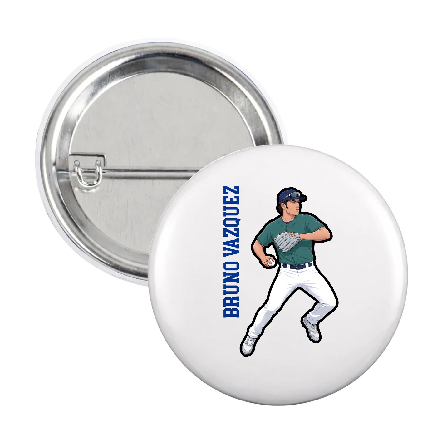 Game Day Button — Name Vertical in White