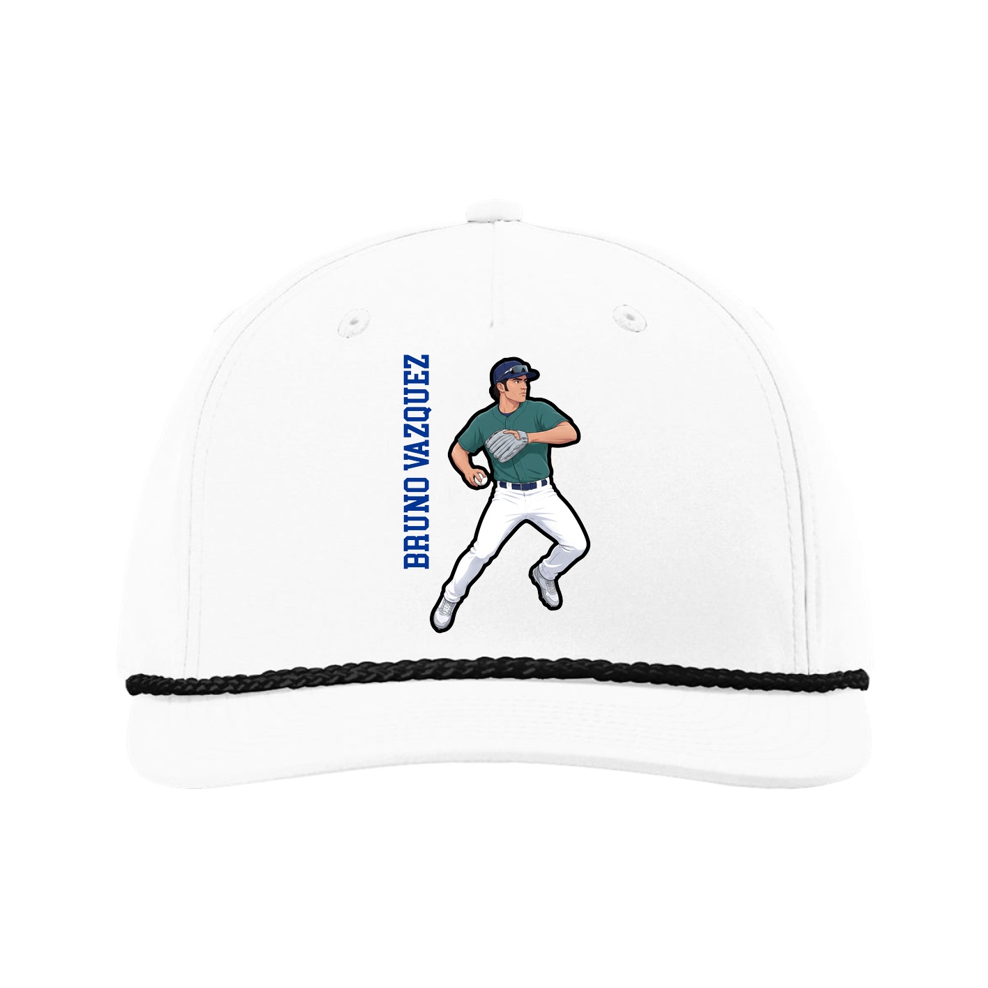 Five-Panel Classic Rope Cap — Name Vertical in White