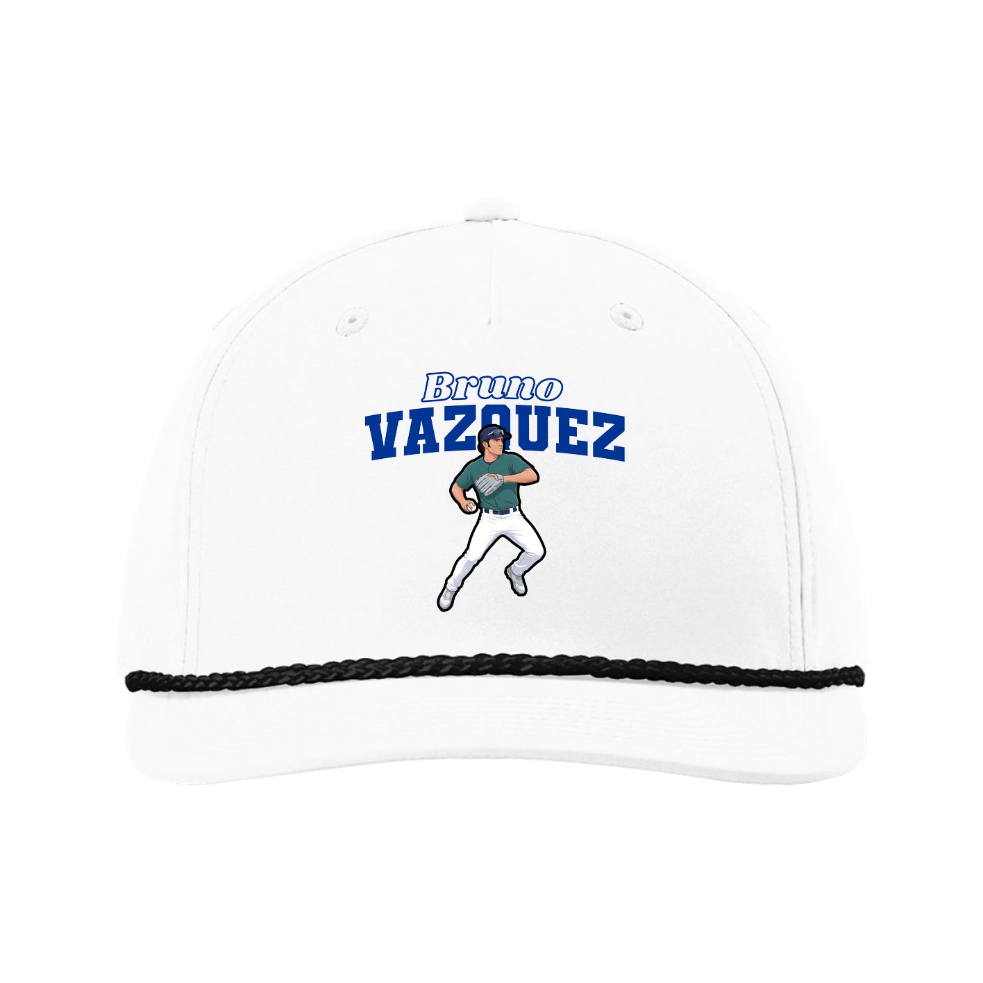 Five-Panel Classic Rope Cap — Name Arch in White