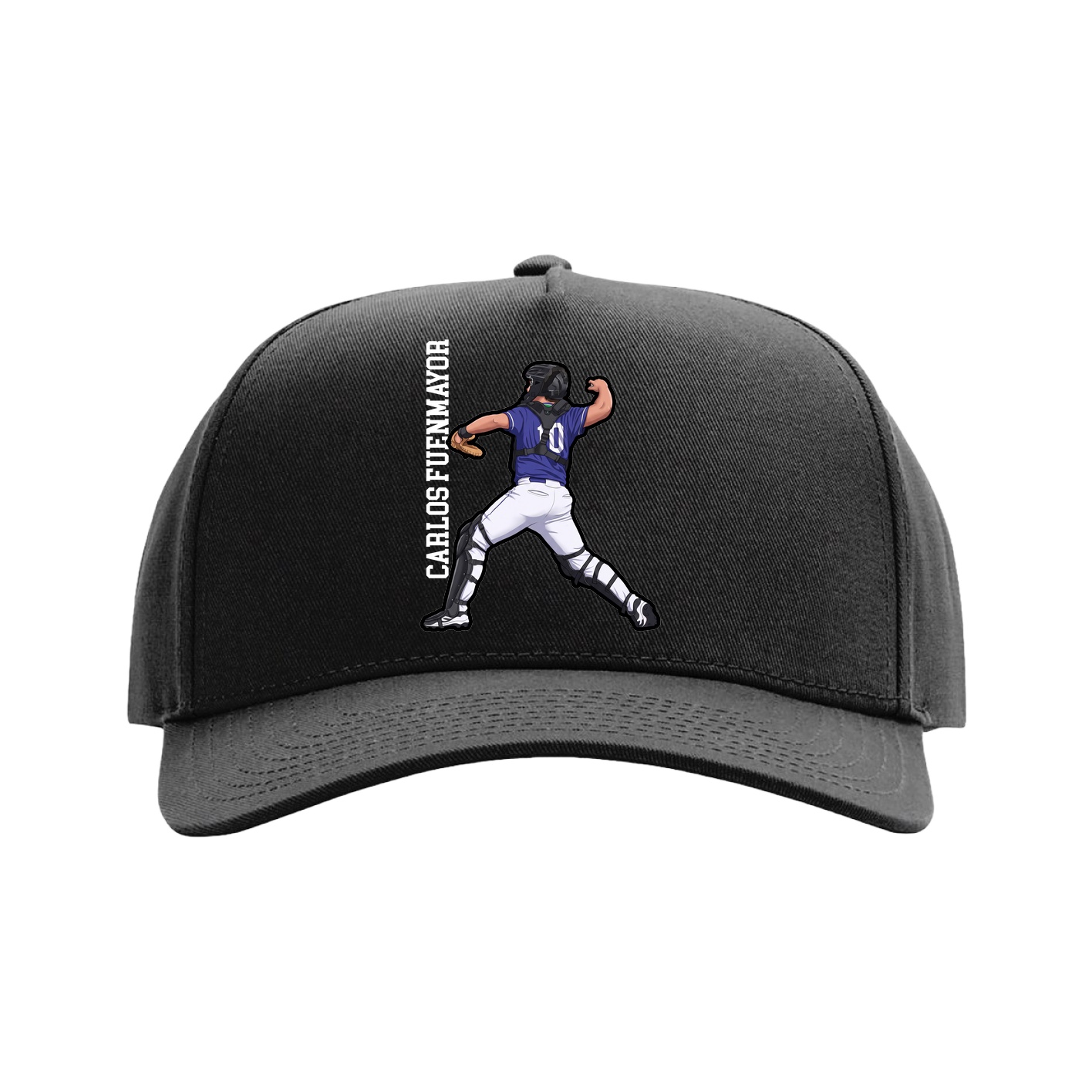 Full Fabric Five-Panel Champ Cap — Name Vertical in Black