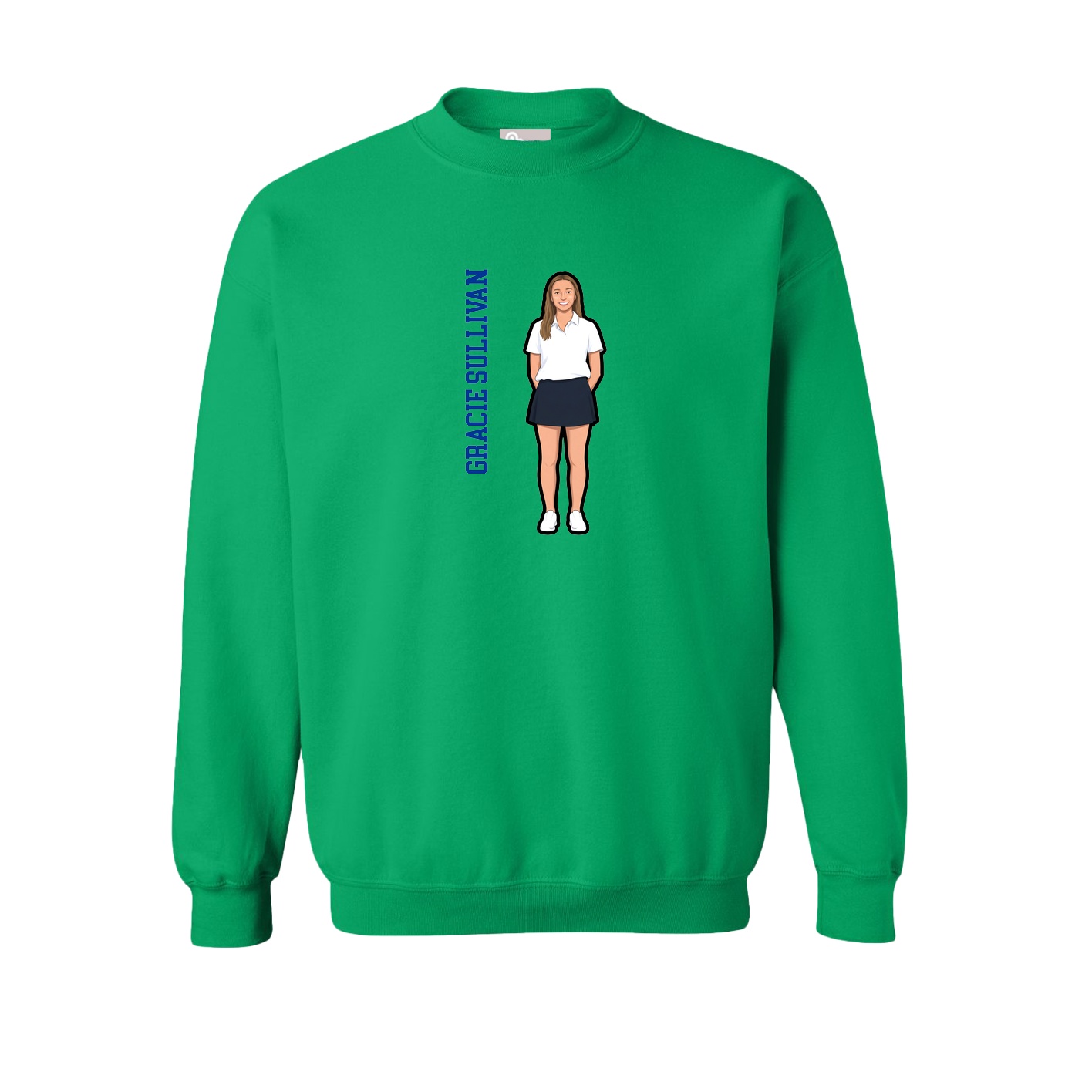 Fleece Crew — Name Vertical in Green