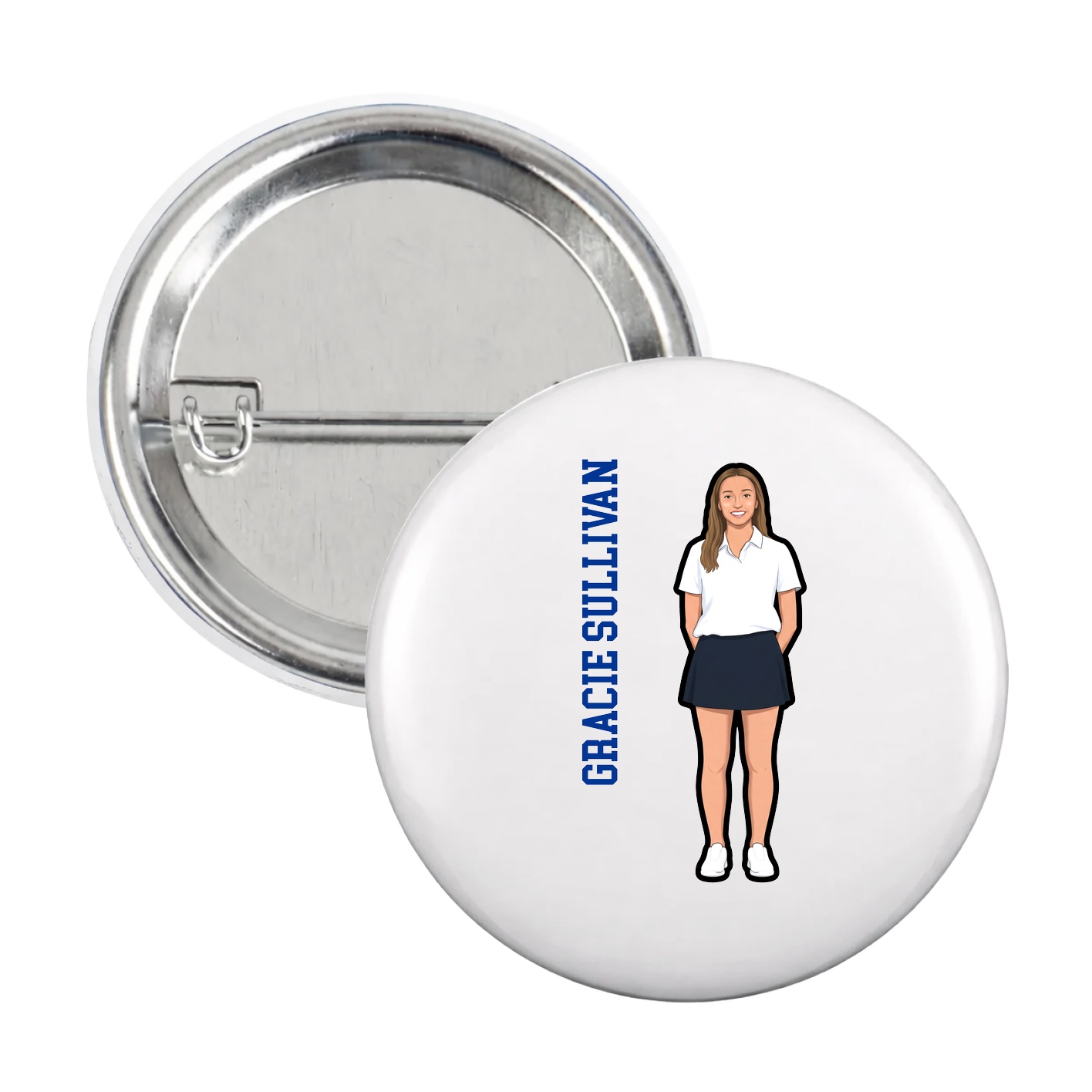 Game Day Button — Name Vertical in White