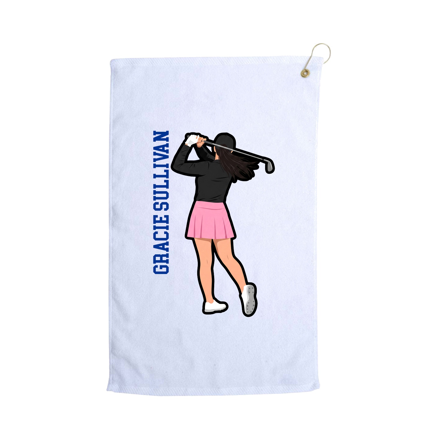 Golf Towel — Name Vertical in White