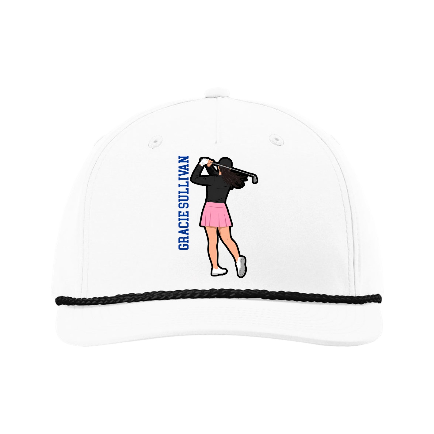 Five-Panel Classic Rope Cap — Name Vertical in White