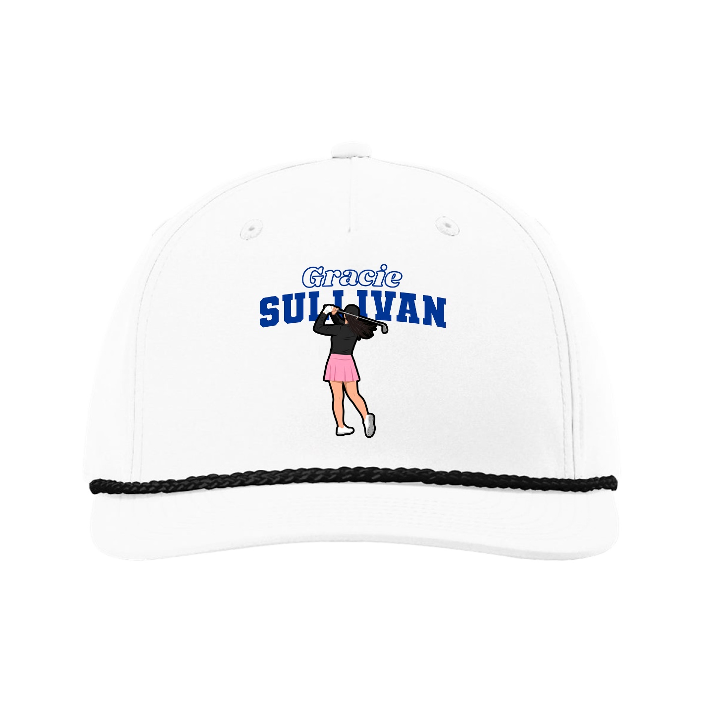 Five-Panel Classic Rope Cap — Name Arch in White