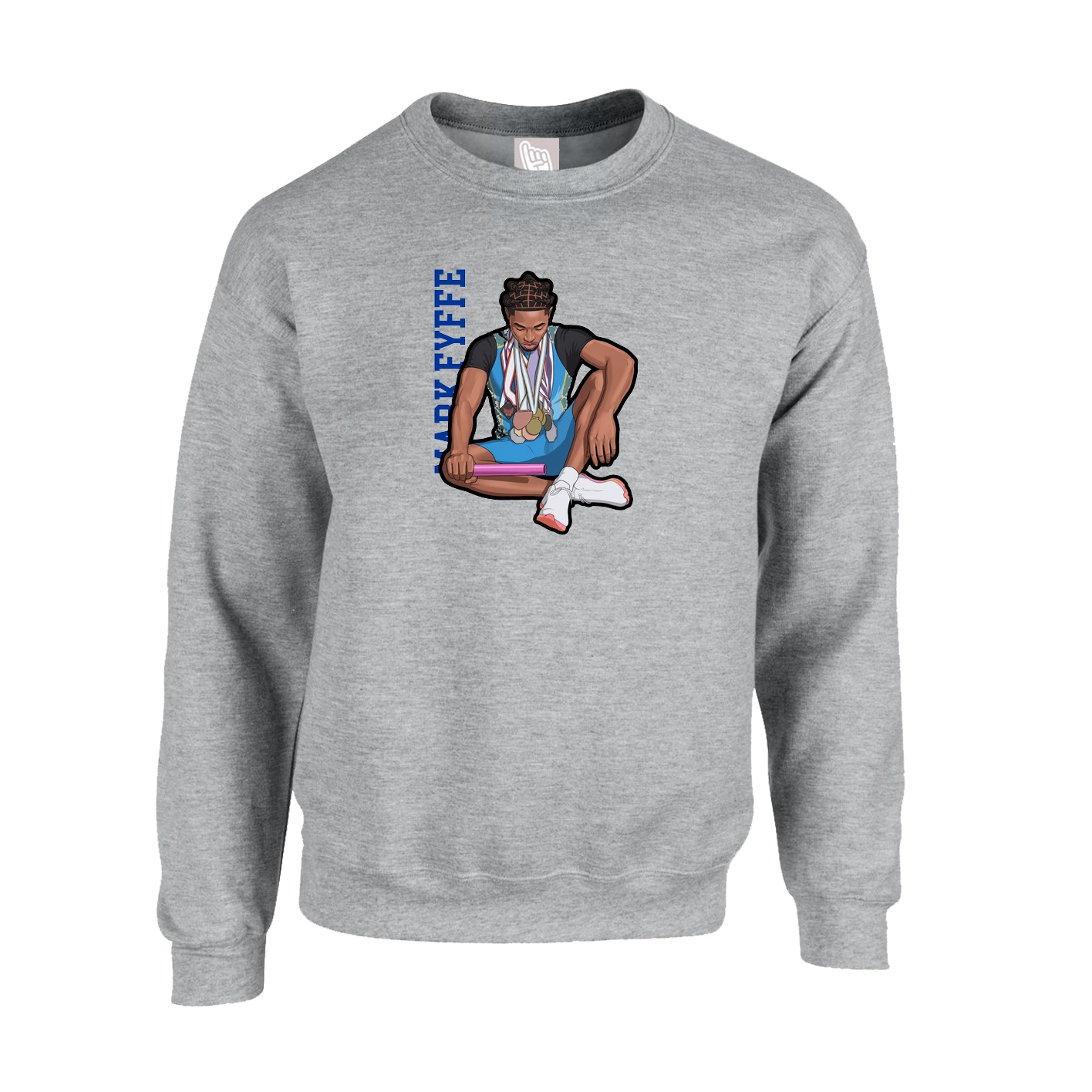 Fleece Crew — Name Vertical in Grey