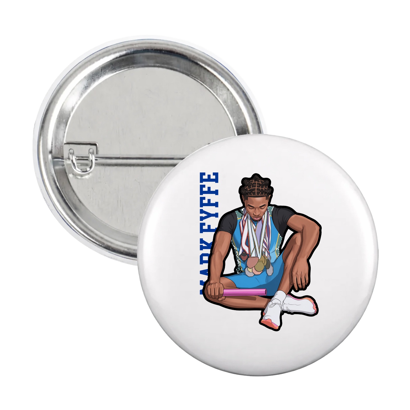 Game Day Button — Name Vertical in White