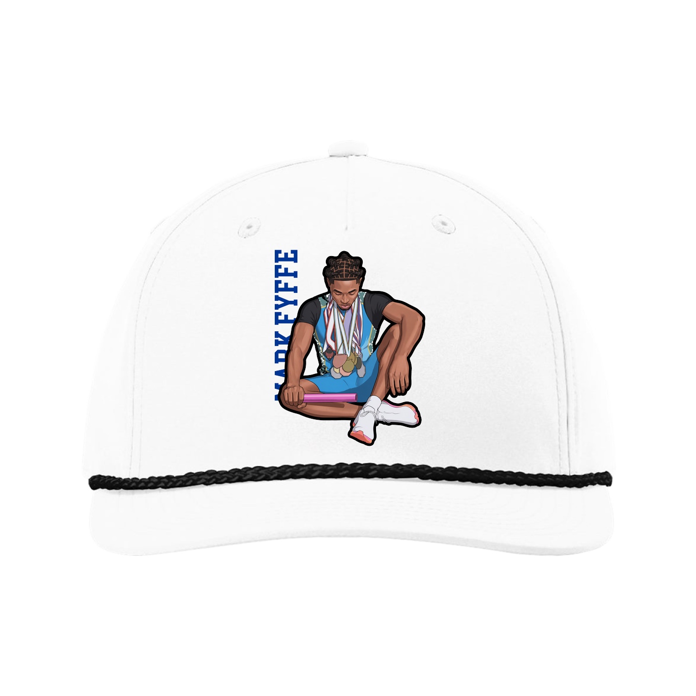 Five-Panel Classic Rope Cap — Name Vertical in White