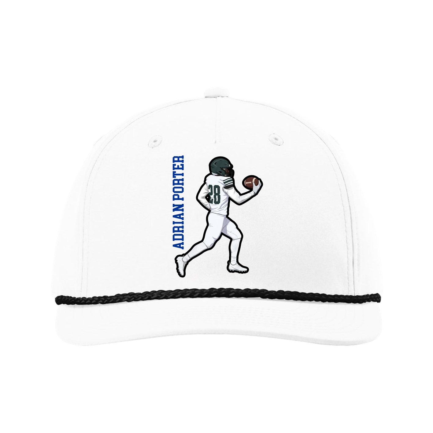 Five-Panel Classic Rope Cap — Name Vertical in White
