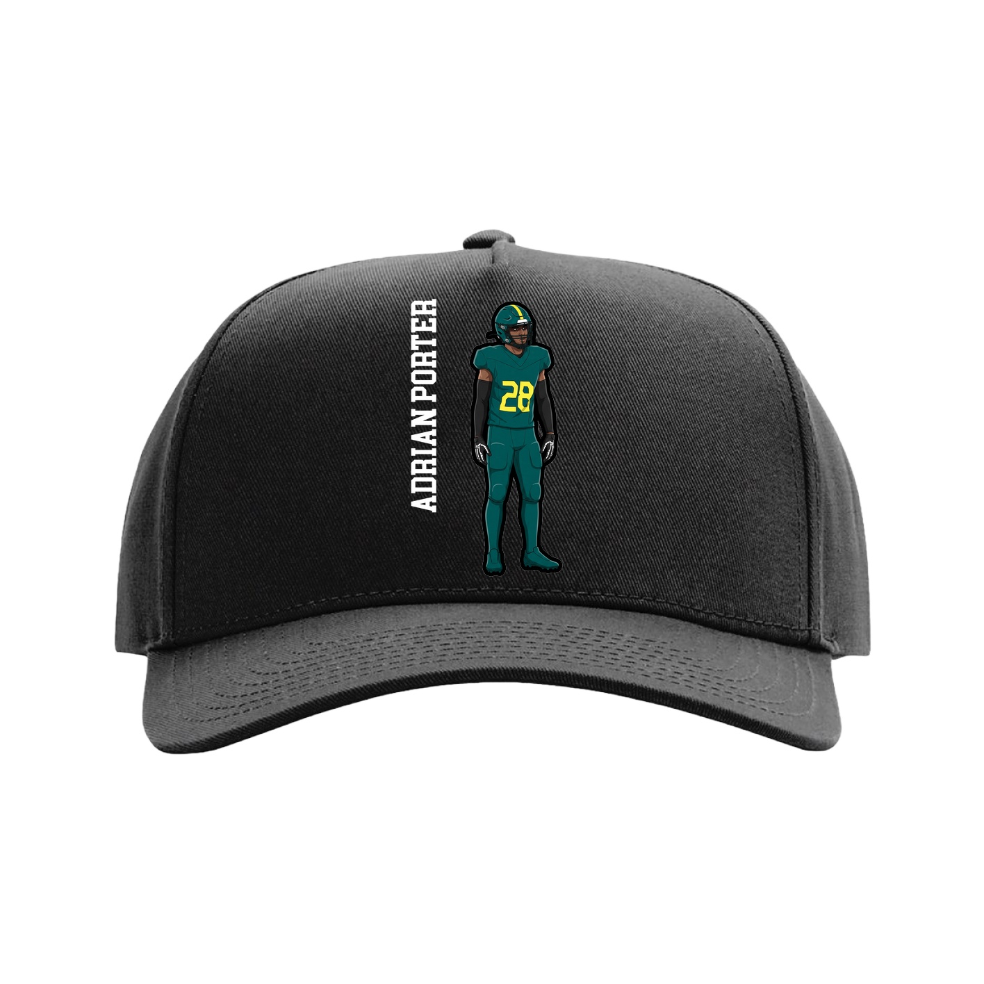 Full Fabric Five-Panel Champ Cap — Name Vertical in Black
