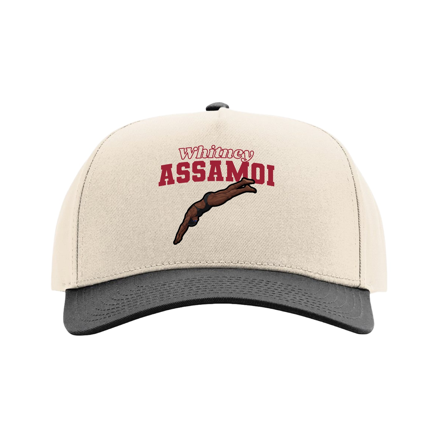 Full Fabric Five-Panel Champ Cap — Name Arch in Cream/Black