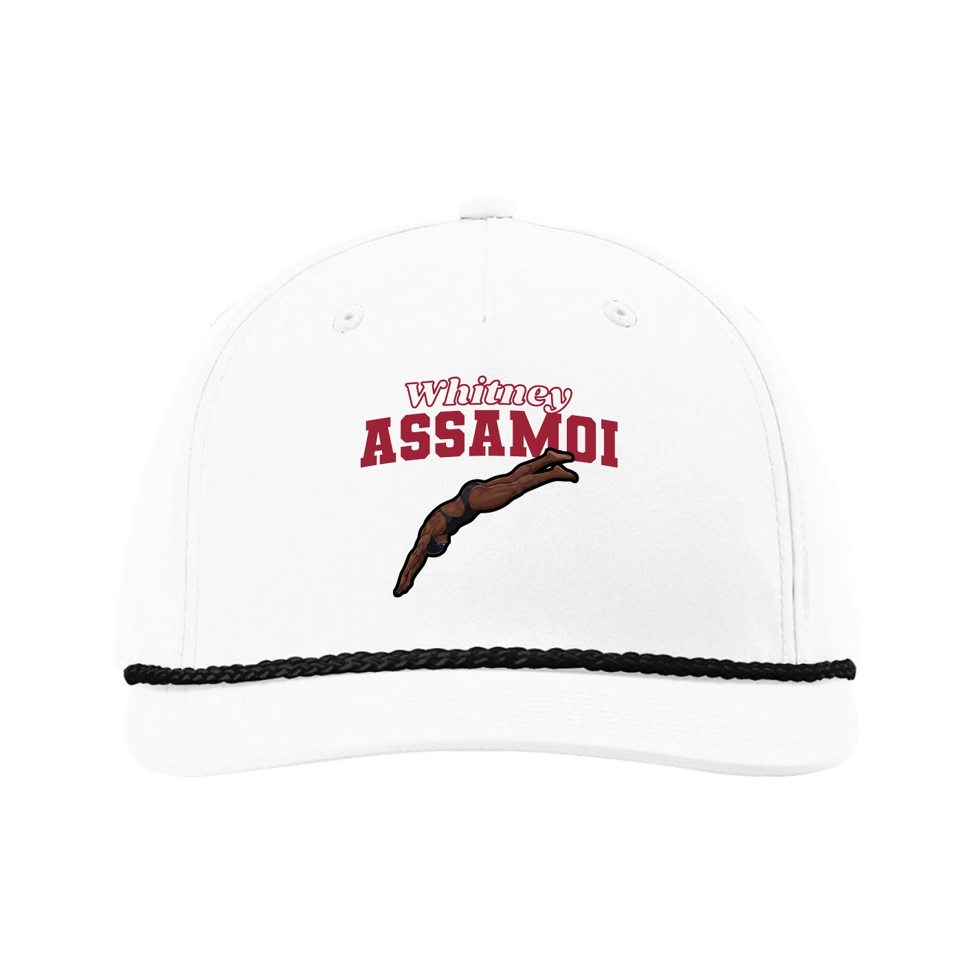 Five-Panel Classic Rope Cap — Name Arch in White