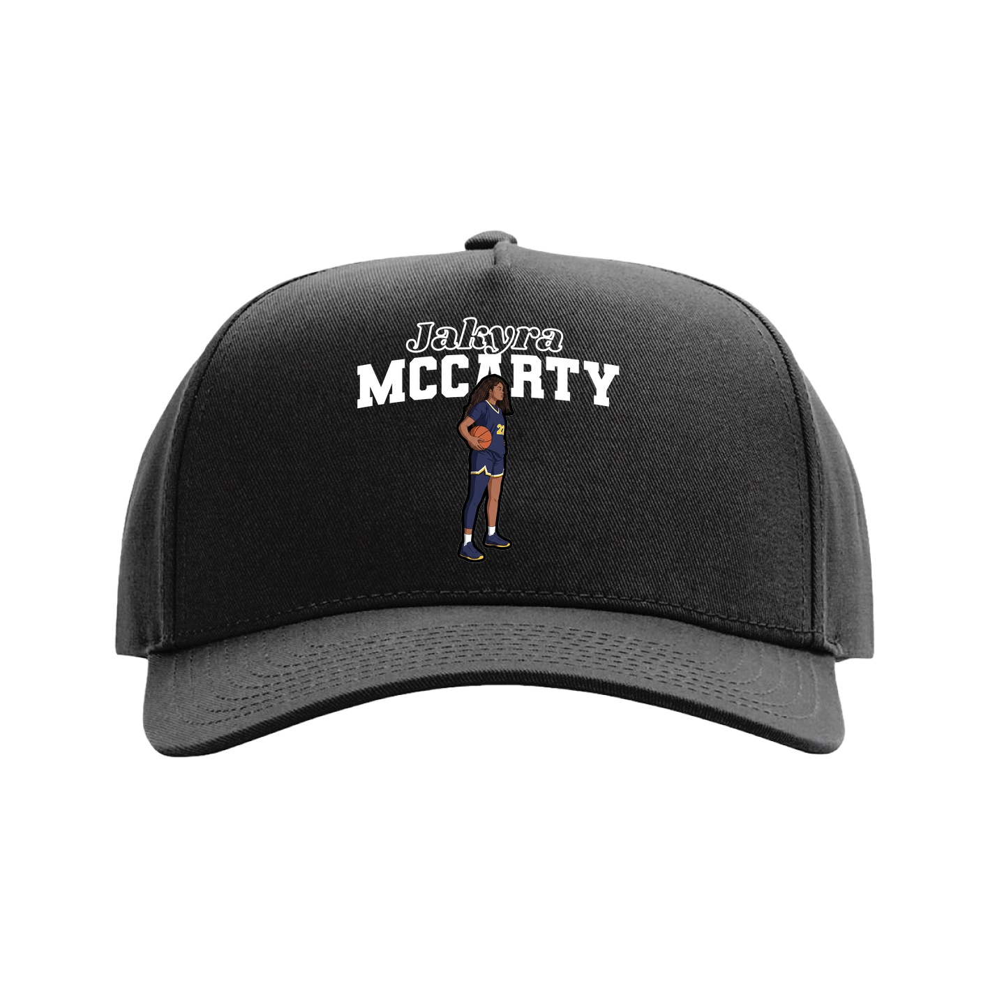 Full Fabric Five-Panel Champ Cap — Name Arch in Black