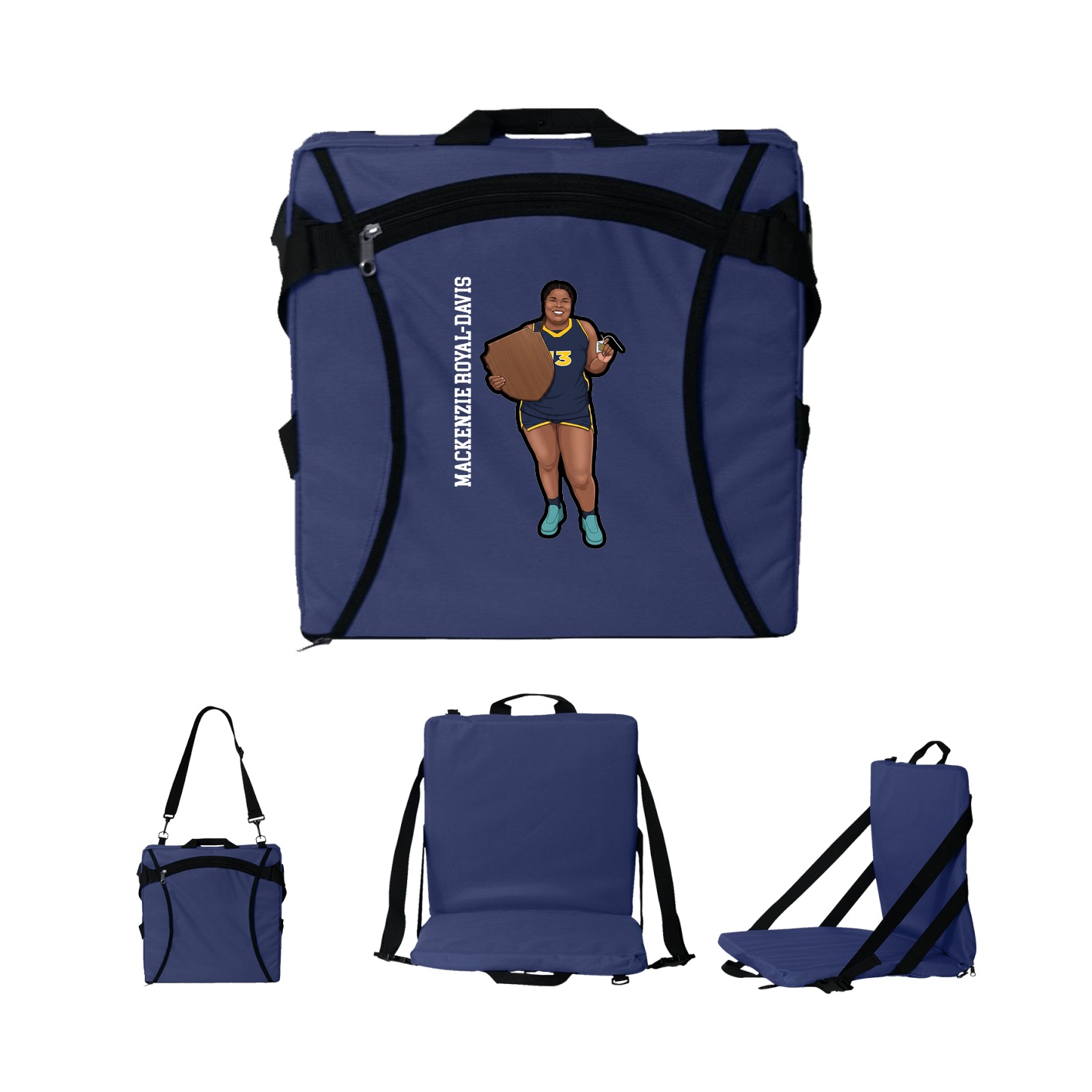 Folding Stadium Seat — Name Vertical in Navy