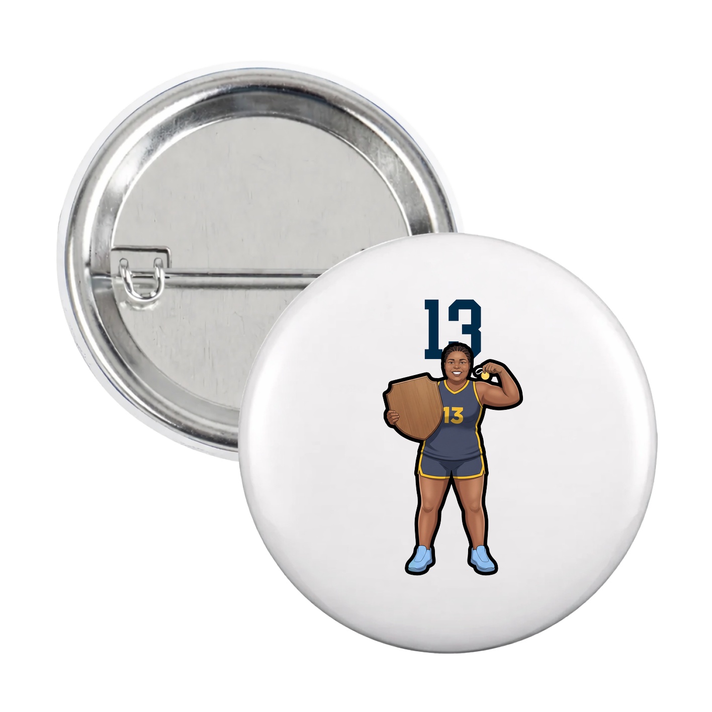 Game Day Button — Number Top in White