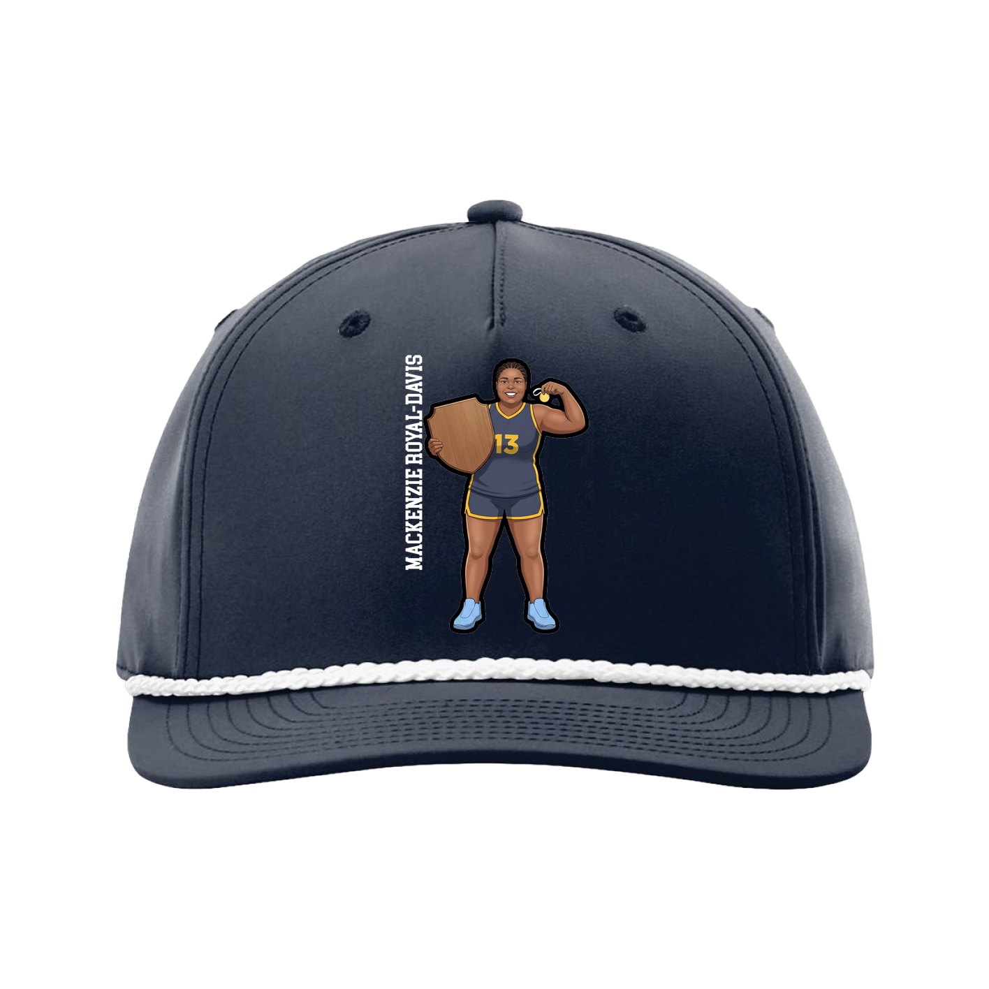 Five-Panel Classic Rope Cap — Name Vertical in Navy