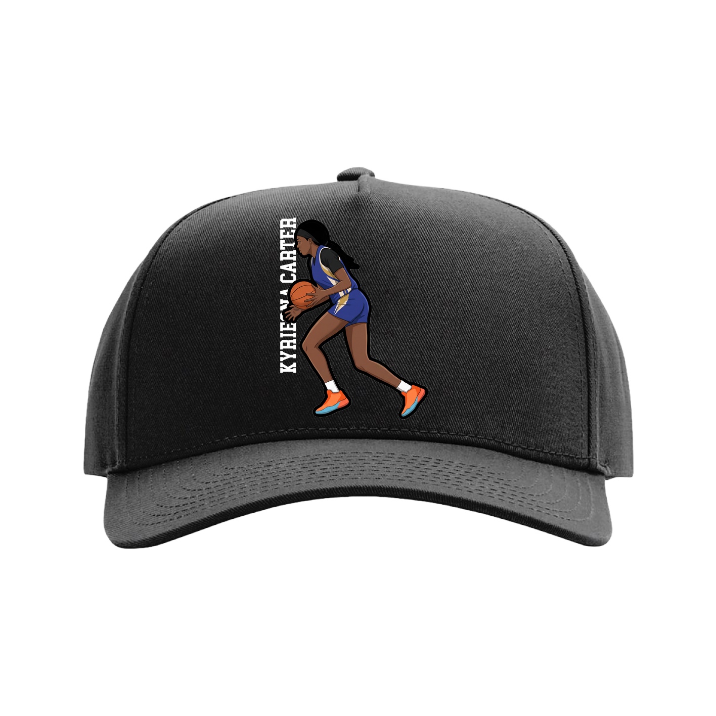 Full Fabric Five-Panel Champ Cap — Name Vertical in Black