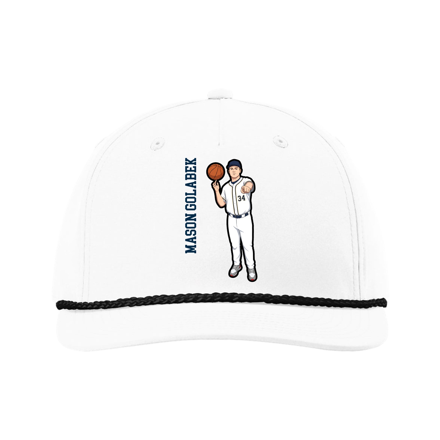 Five-Panel Classic Rope Cap — Name Vertical in White