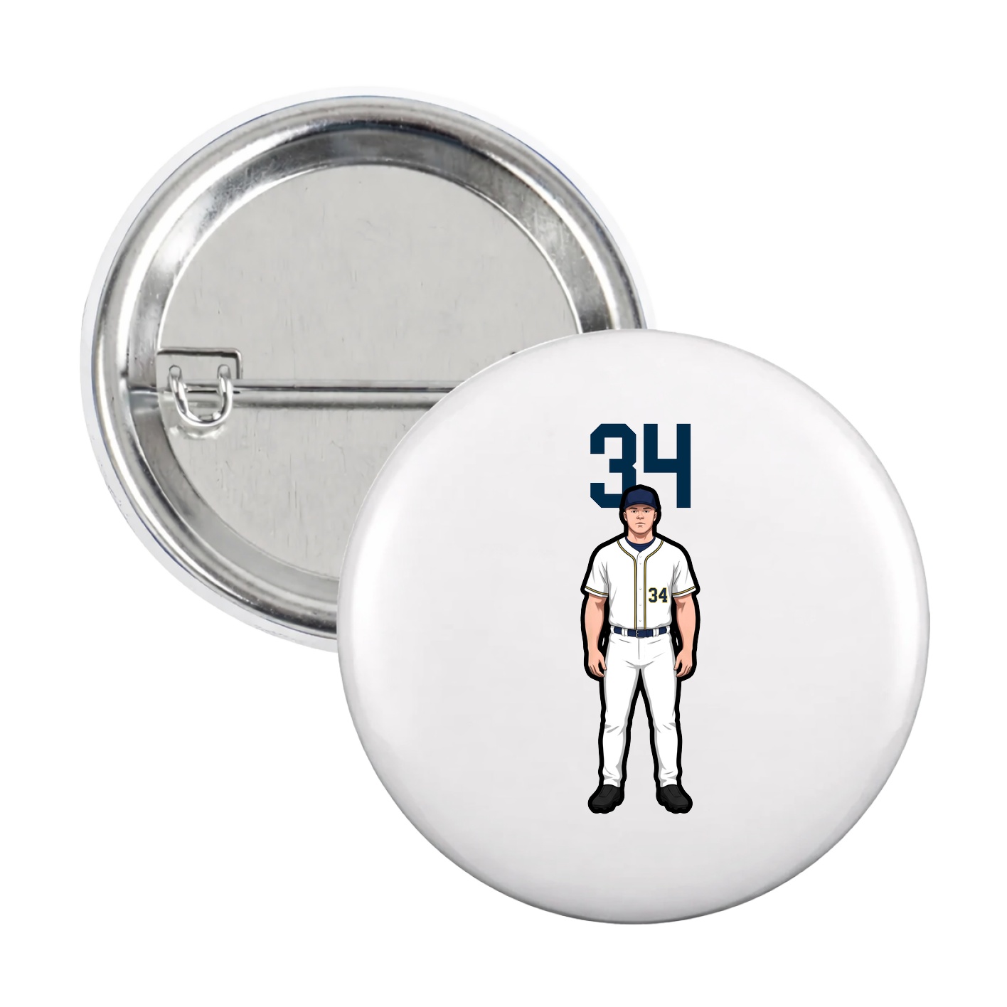 Game Day Button — Number Top in White