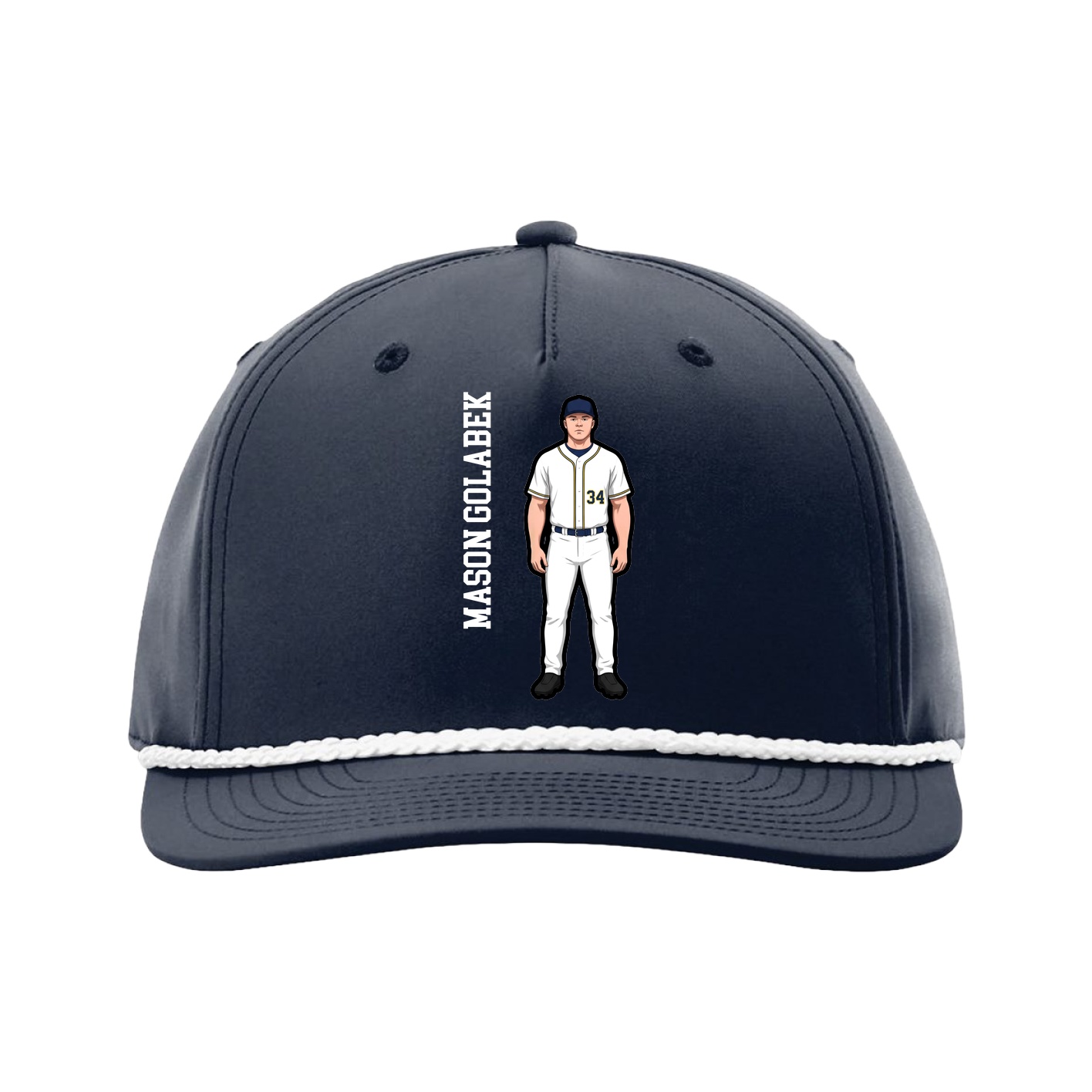 Five-Panel Classic Rope Cap — Name Vertical in Navy