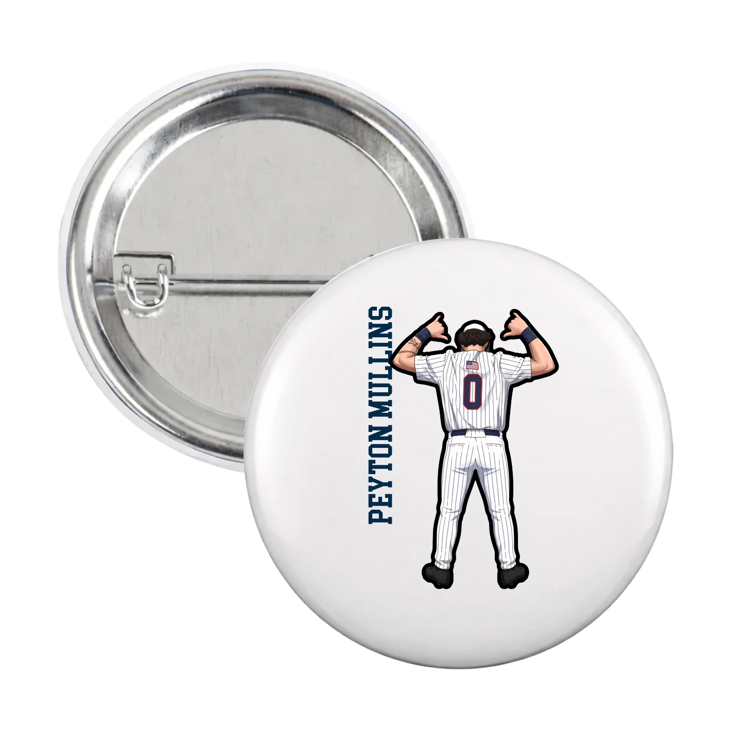 Game Day Button — Name Vertical in White