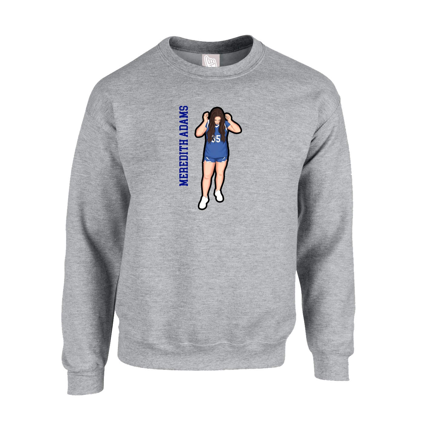 Fleece Crew — Name Vertical in Grey