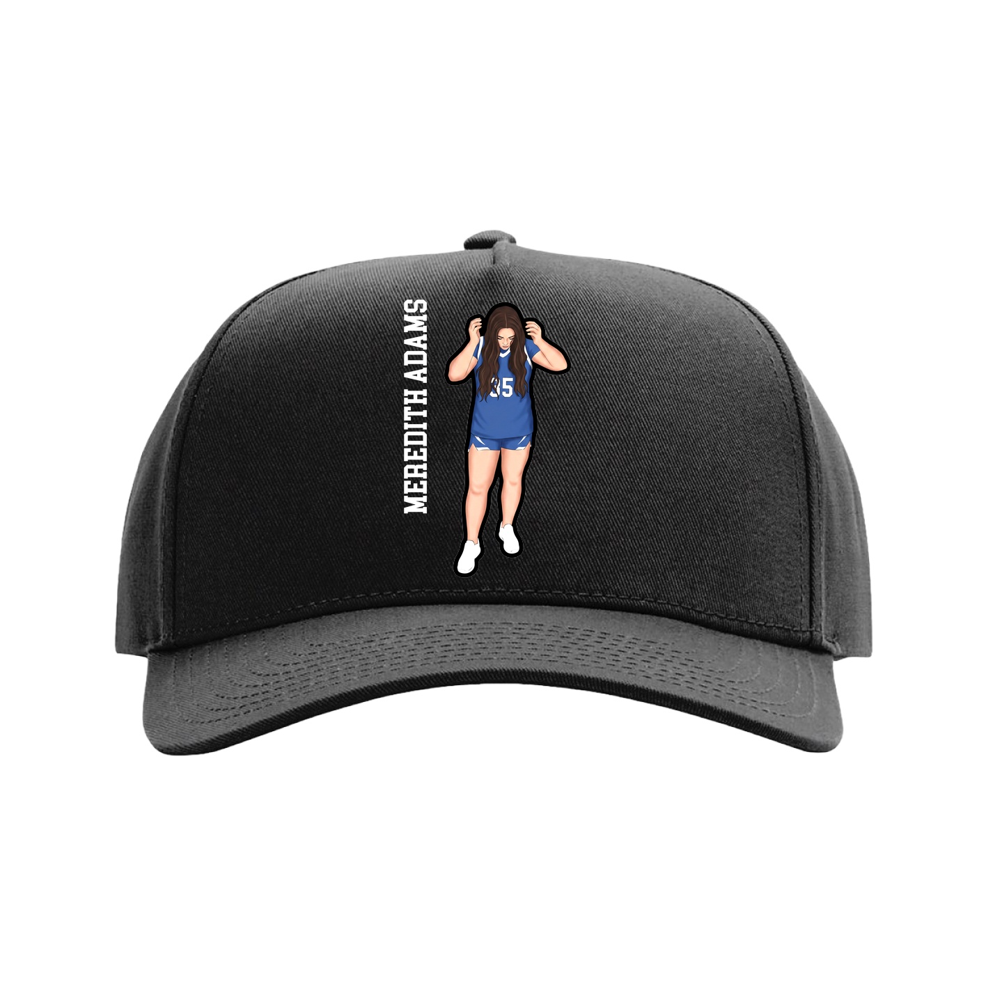 Full Fabric Five-Panel Champ Cap — Name Vertical in Black