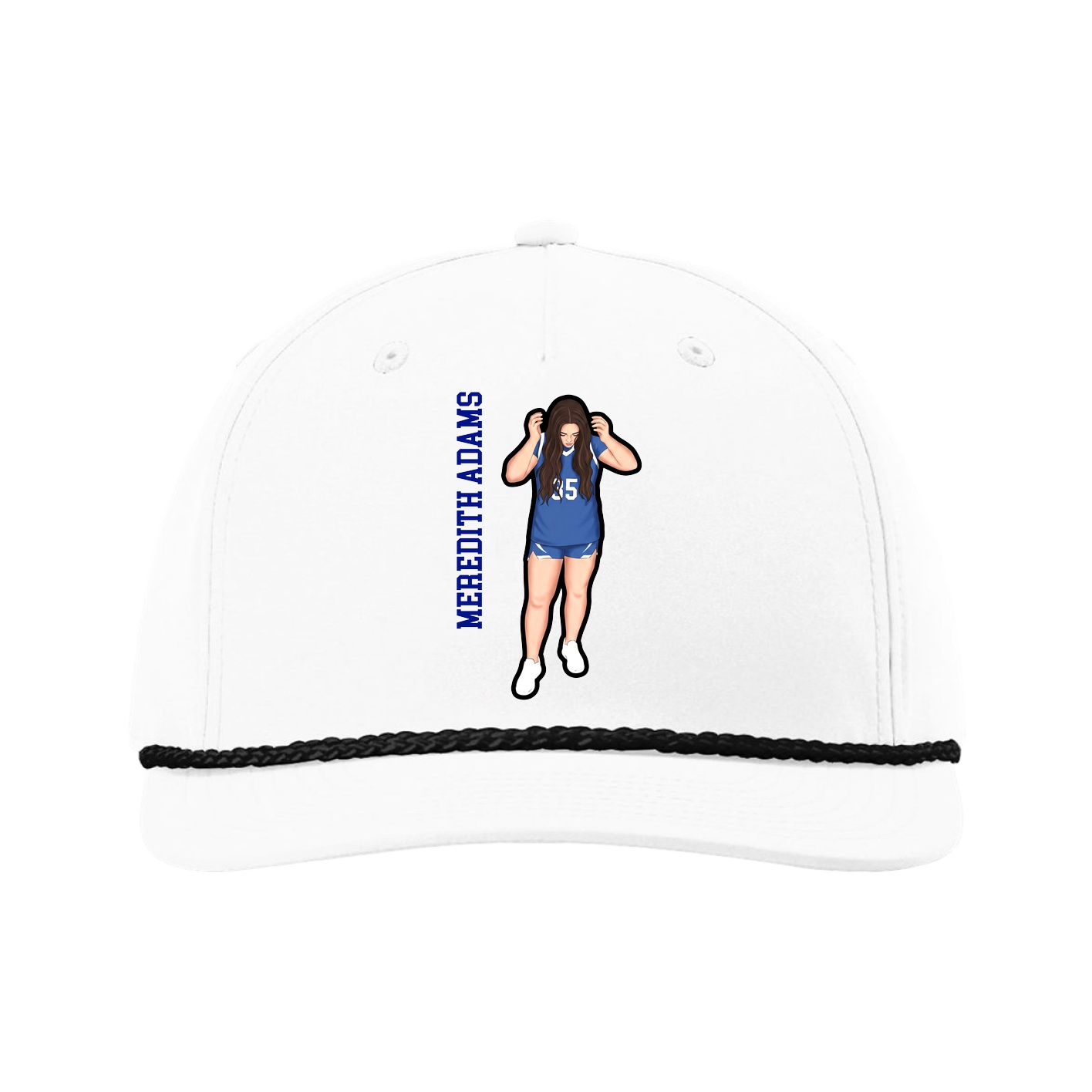Five-Panel Classic Rope Cap — Name Vertical in White