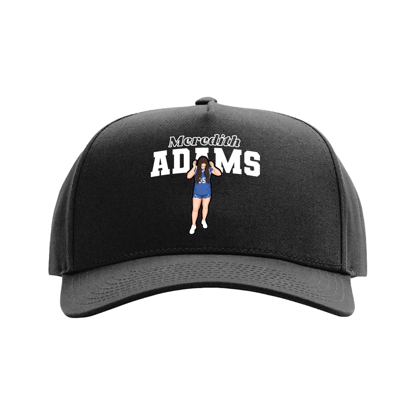 Full Fabric Five-Panel Champ Cap — Name Arch in Black