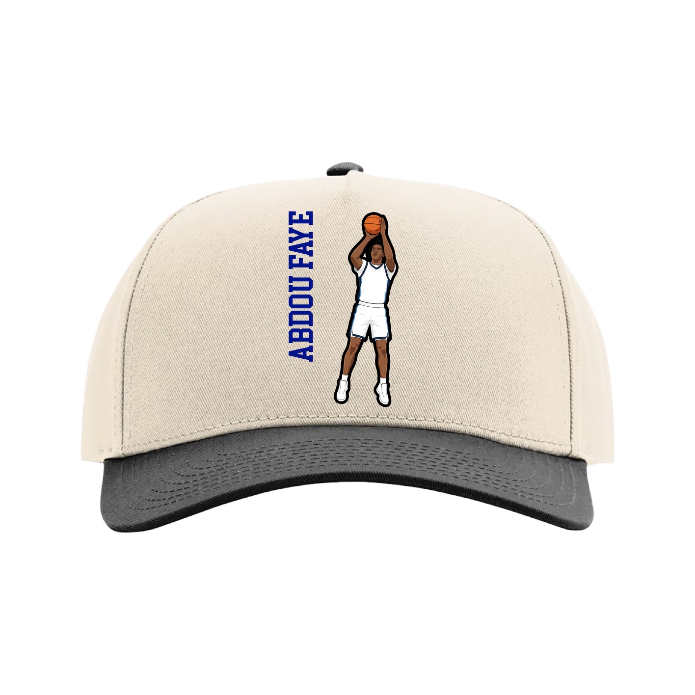 Full Fabric Five-Panel Champ Cap — Name Vertical in Cream/Black