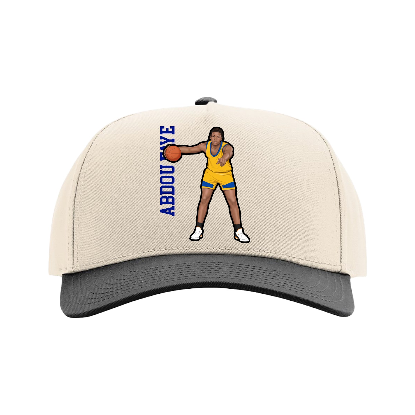 Full Fabric Five-Panel Champ Cap — Name Vertical in Cream/Black