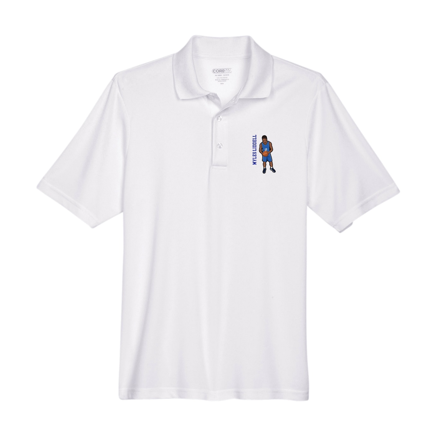 Performance Polo — Name Vertical in White