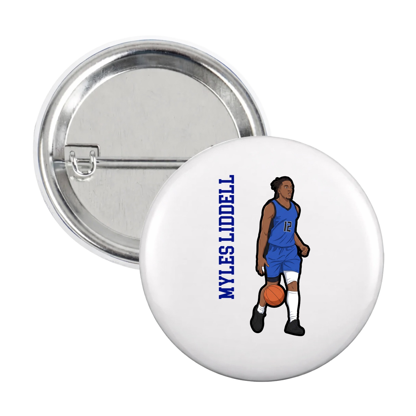 Game Day Button — Name Vertical in White