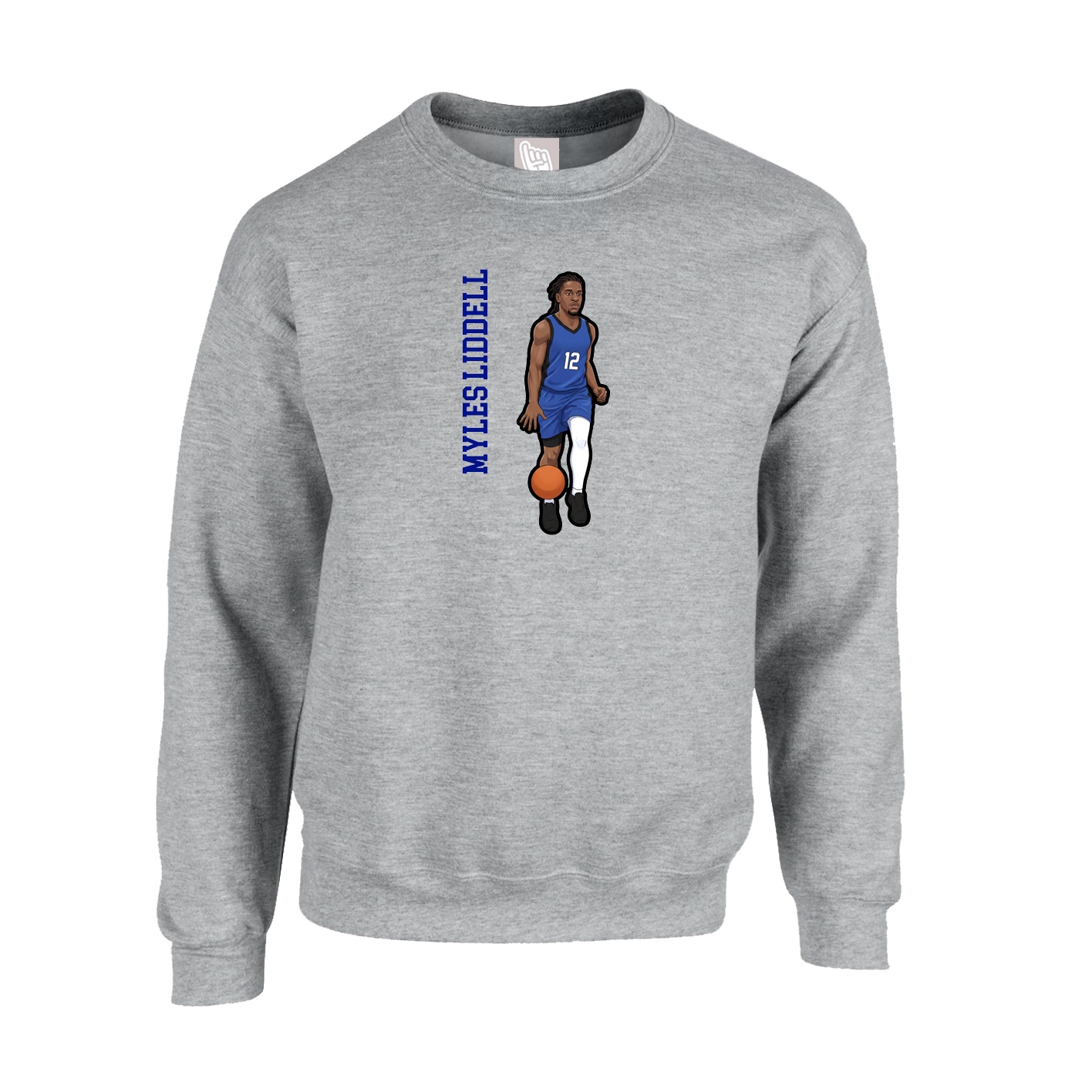 Fleece Crew — Name Vertical in Grey
