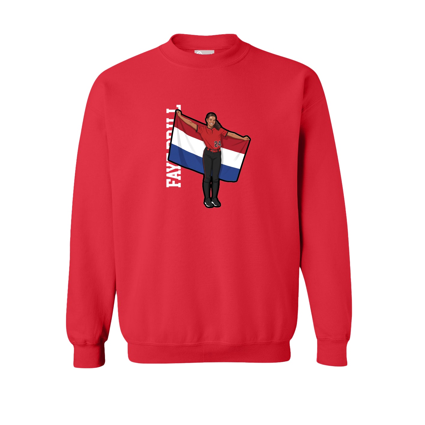 Fleece Crew — Name Vertical in Red