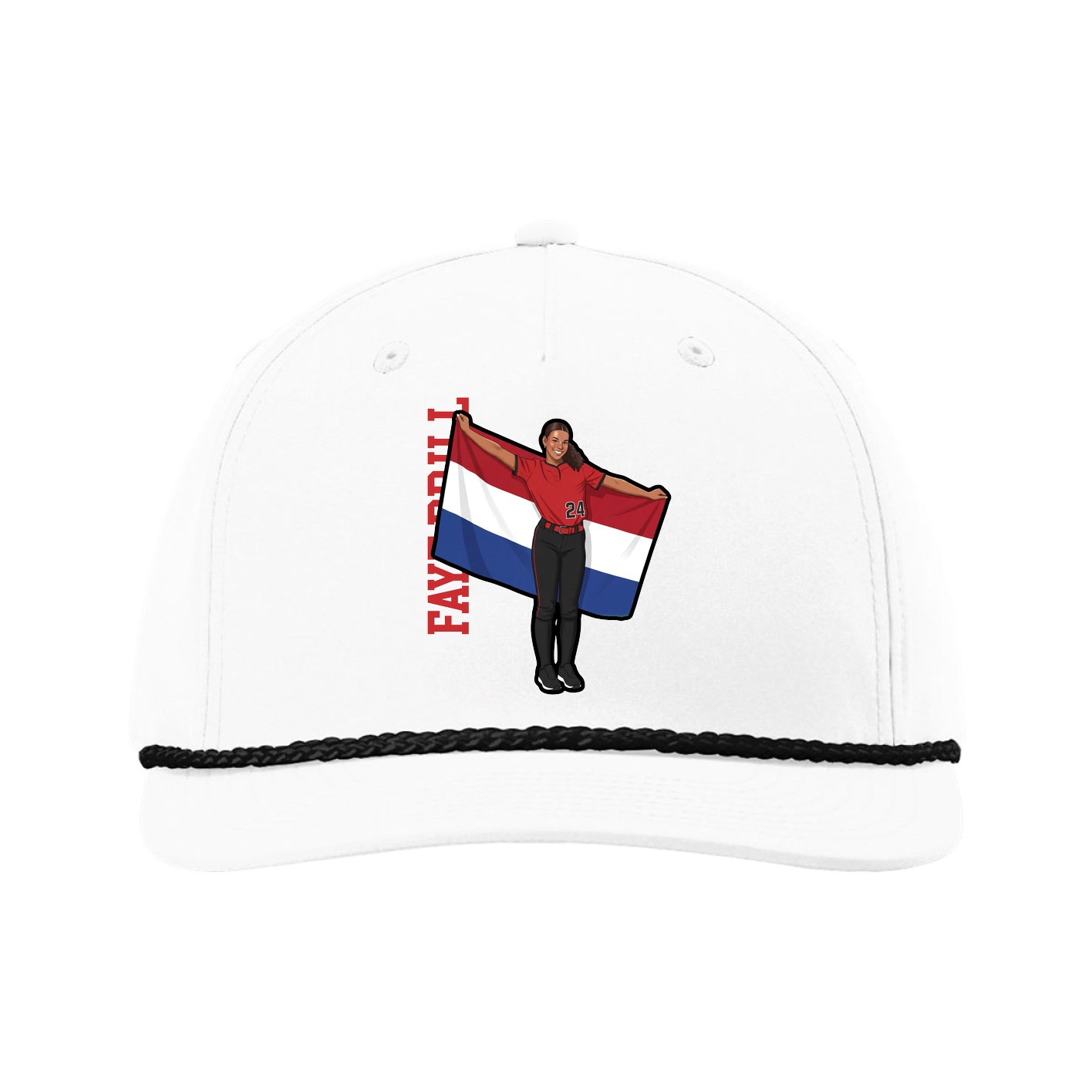 Five-Panel Classic Rope Cap — Name Vertical in White