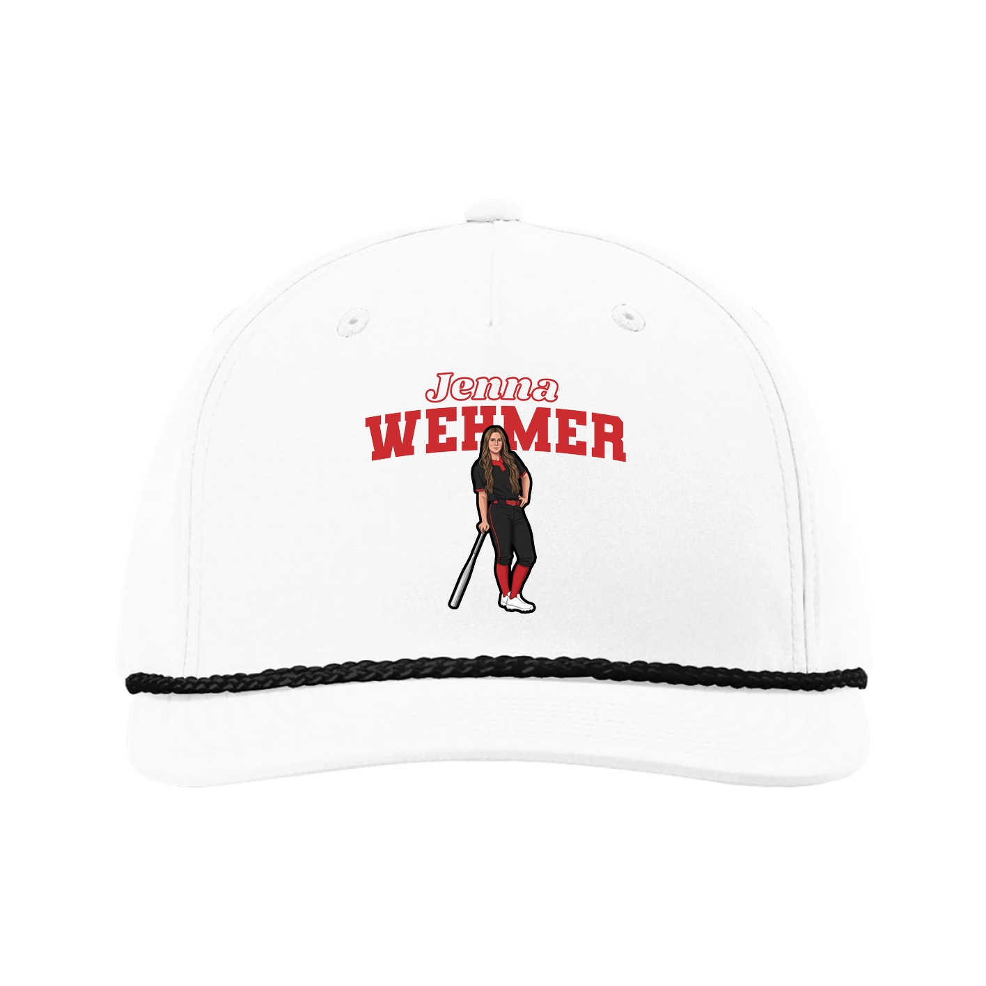Five-Panel Classic Rope Cap — Name Arch in White