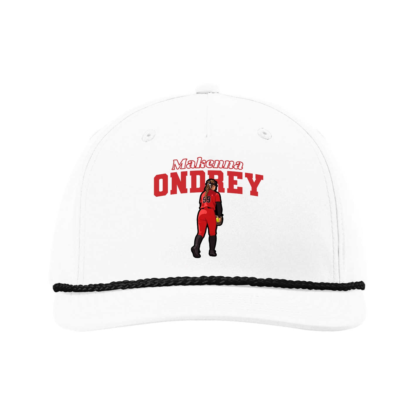 Five-Panel Classic Rope Cap — Name Arch in White