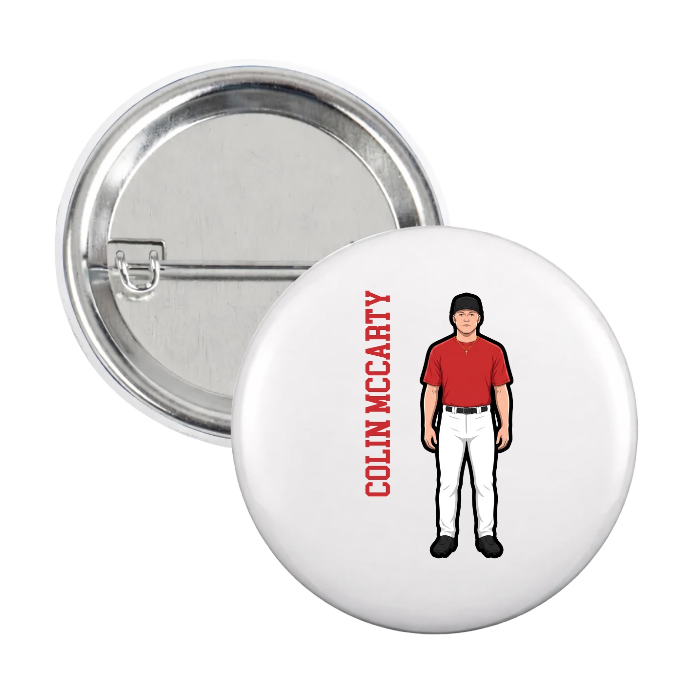 Game Day Button — Name Vertical in White