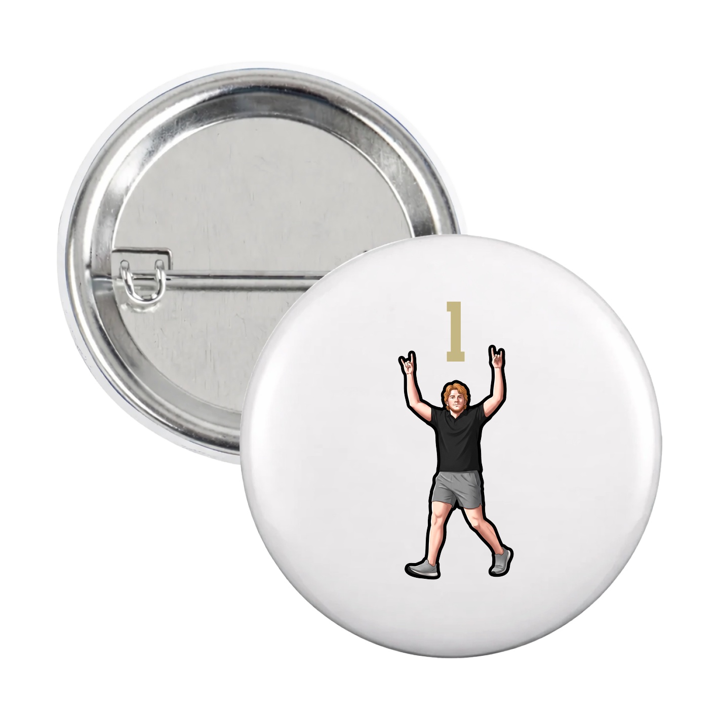 Game Day Button — Number Top in White