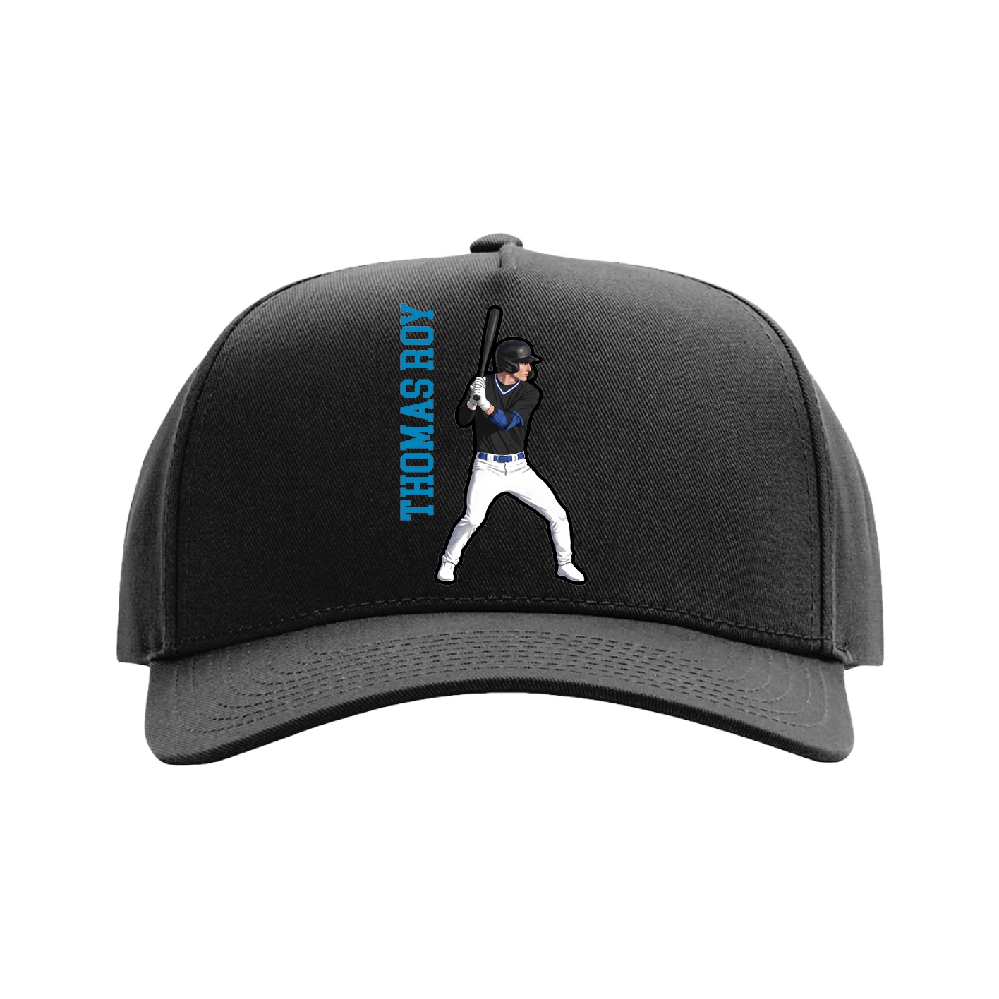 Full Fabric Five-Panel Champ Cap — Name Vertical in Black