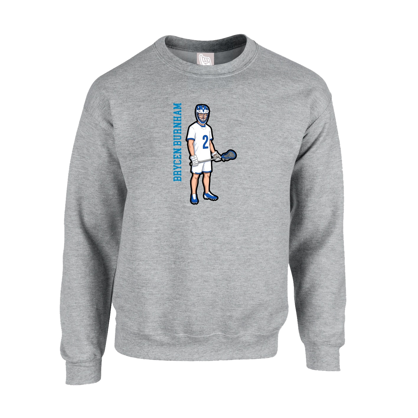 Fleece Crew — Name Vertical in Grey