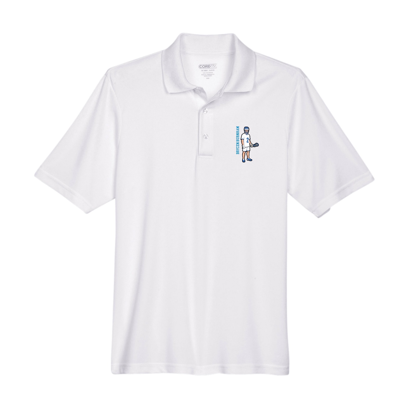 Performance Polo — Name Vertical in White