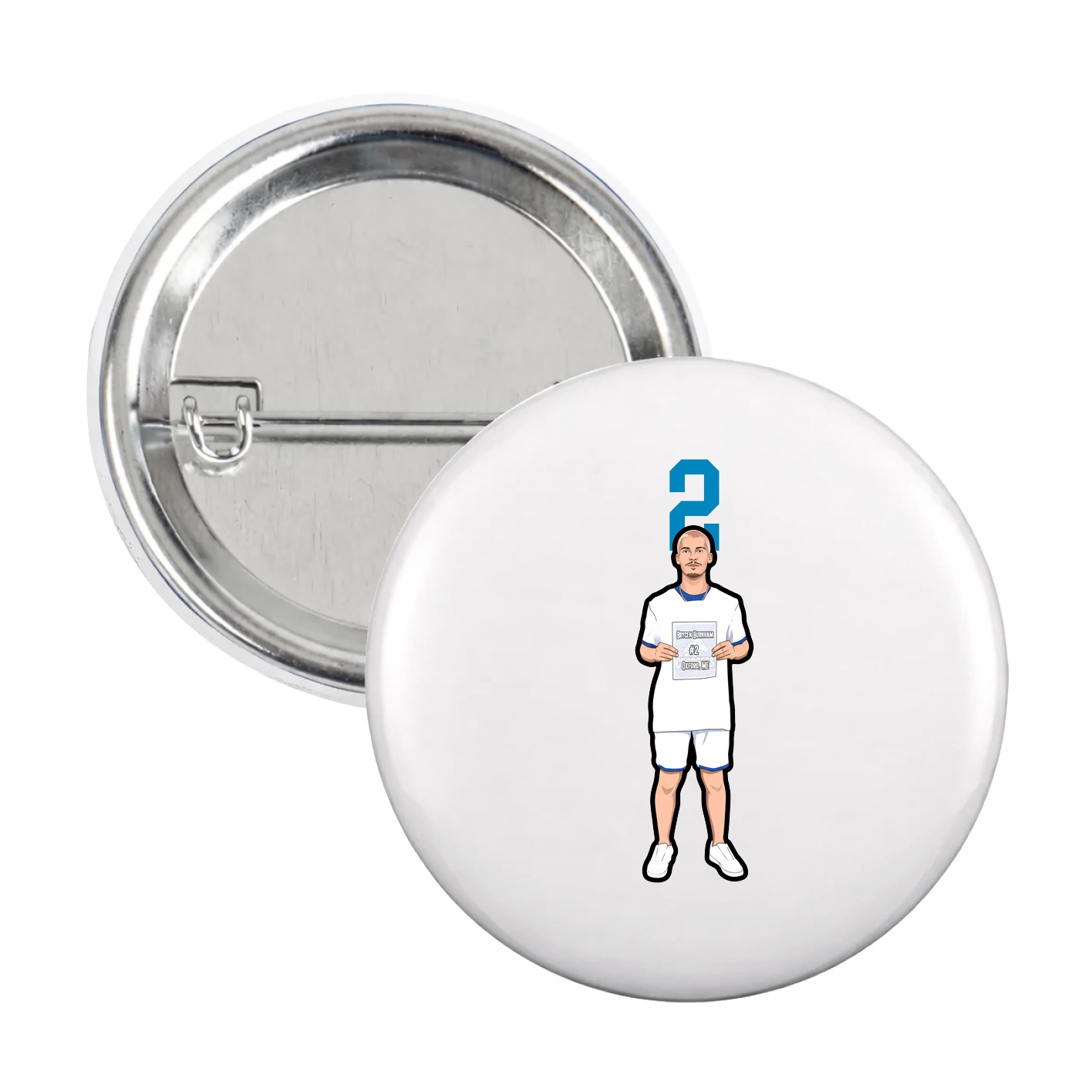 Game Day Button — Number Top in White