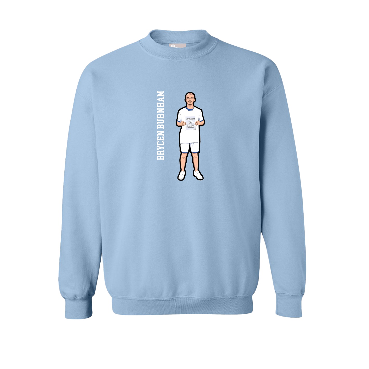 Fleece Crew — Name Vertical in Light Blue