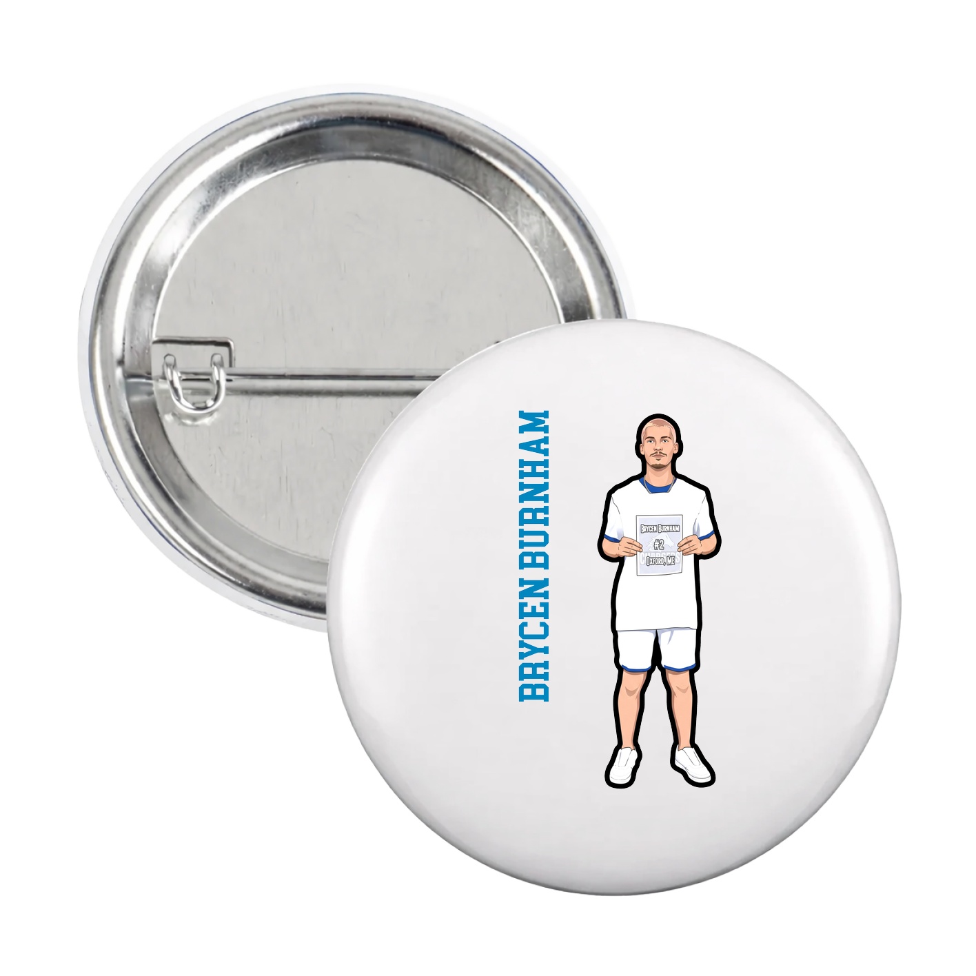 Game Day Button — Name Vertical in White