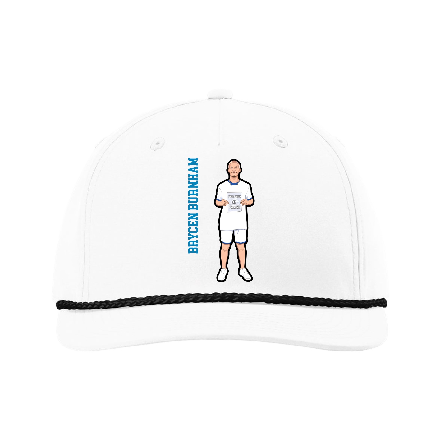 Five-Panel Classic Rope Cap — Name Vertical in White