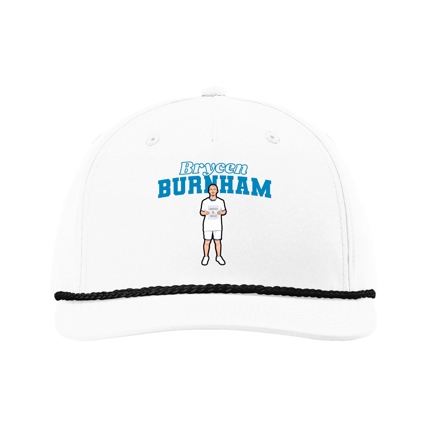 Five-Panel Classic Rope Cap — Name Arch in White