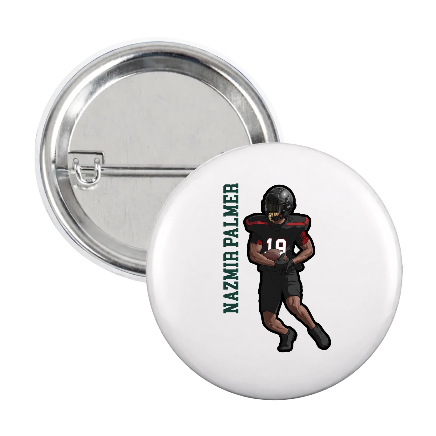 Game Day Button — Name Vertical in White