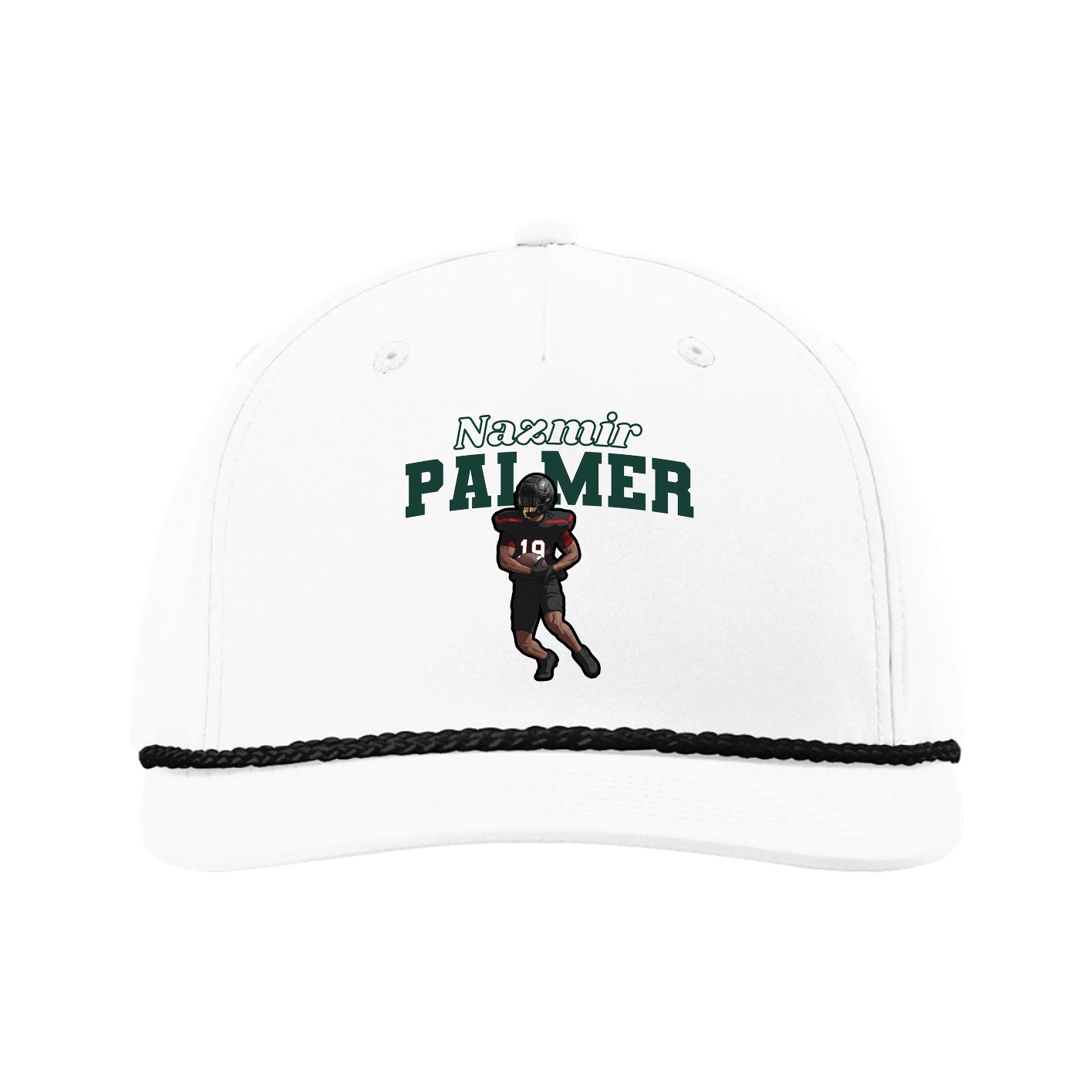 Five-Panel Classic Rope Cap — Name Arch in White